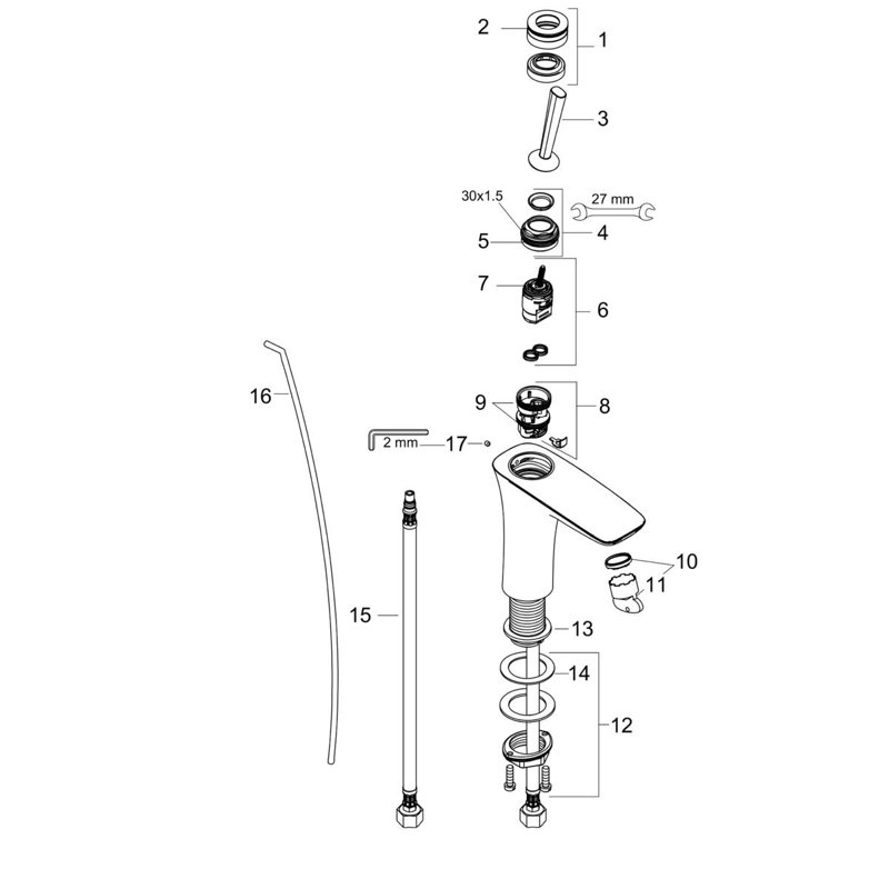 Puravida Single Hole Bathroom Faucet, Chrome/White, Without Pop-Up Drain Assembly