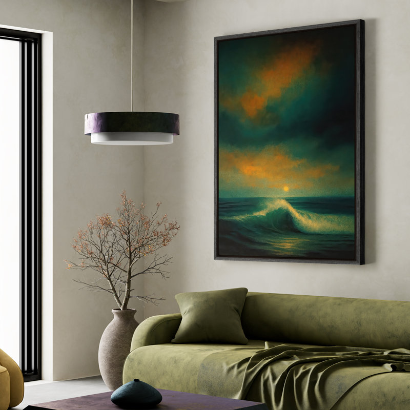 Art mural encadré sur toile - impressions murales vertes vue de mer pour chambre à coucher , H 36 po x l 24 po, Noir