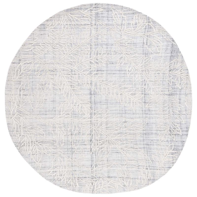Floral Handmade Tufted Area Rug in Grey / Ivory, Round 6'