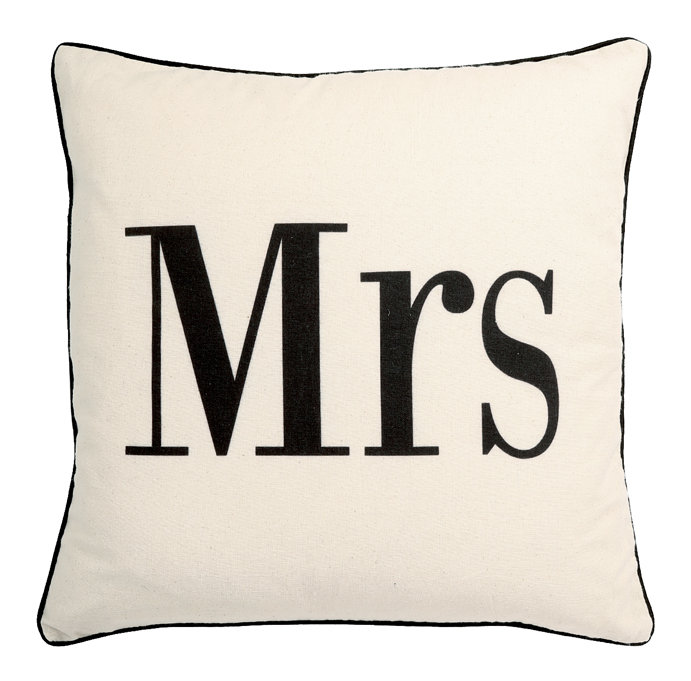 You and Me Mrs Print Square Cotton Throw Pillow, Feather