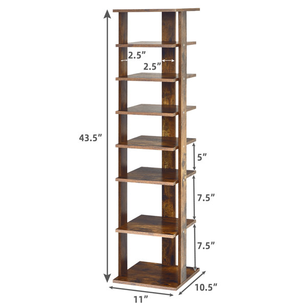 43.5 in. H 14-Pair 7-Tier Brown Wood Double Rows Shoe Rack Vertical Wooden  Shoe Storage Organizer