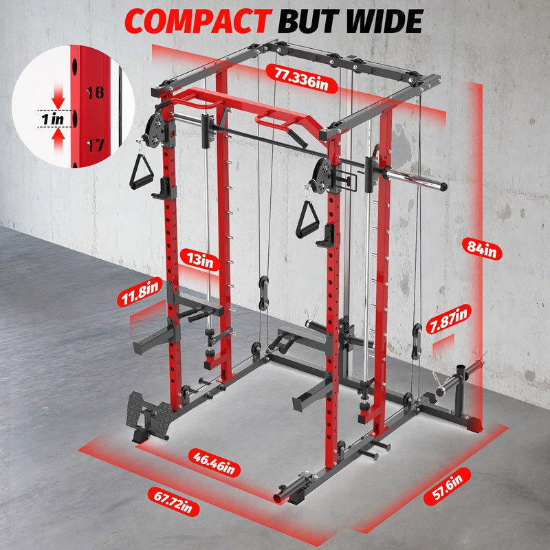 Cage électrique avec système de poulie - Support à machine Smith, Rouge