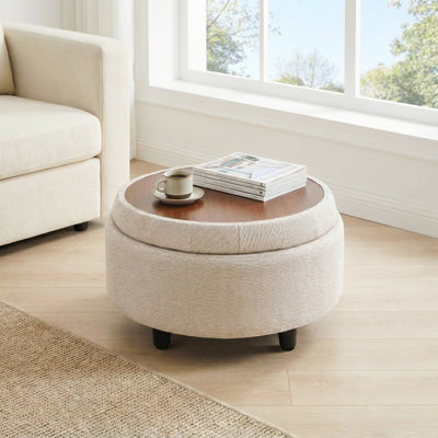 Repose-pieds 25 po avec rangement capitonné rond et coussin capitonné