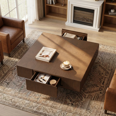 Table basse de salon moderne à 2 tiroirs avec plateau en bois massif