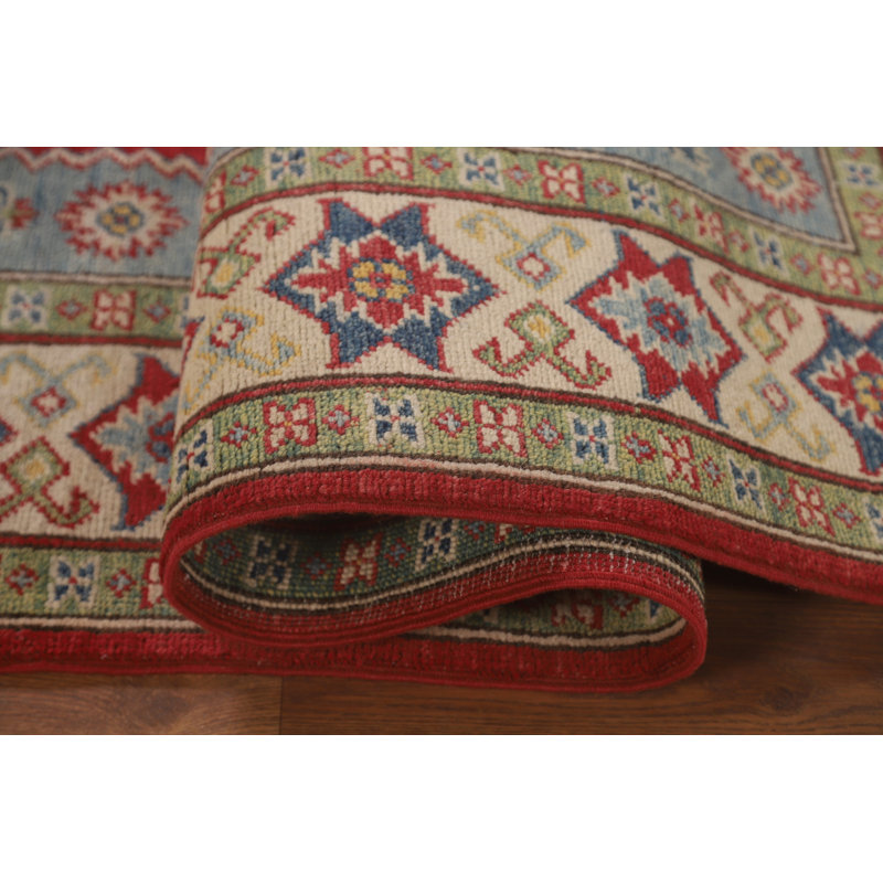 Tapis géométrique rouge fait à la main Kazak 5 x 7