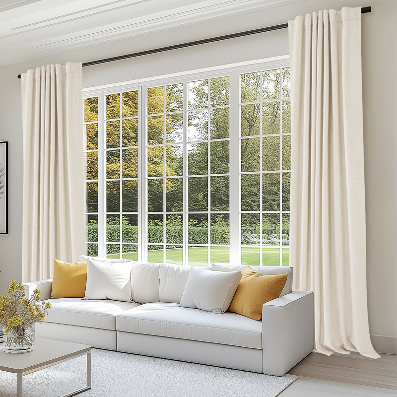 Cadnite 50" W Thermal 100% Blackout Linen Textured Curtain Panels, 50" W x 96" L, New Cream