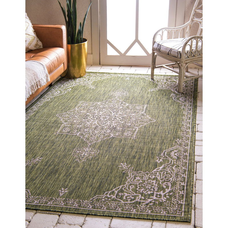 Tapis oriental vert / gris Crabill, Rectangle 8 pi x 11 pi 4 po