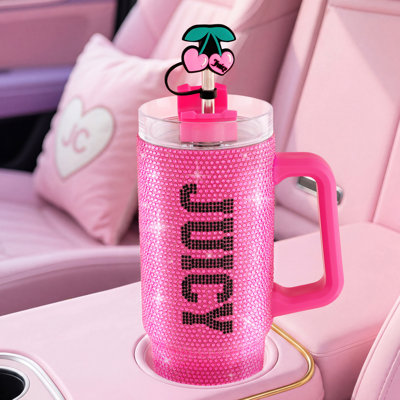 JC BlingSip  Rhinestone Stainless Steel Tumbler with Handle and Straw With Topper
