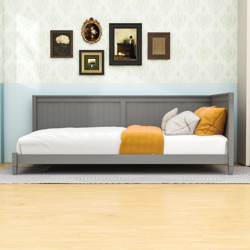 Modern Twin Wooden Daybed with Backrest, Gray, Twin