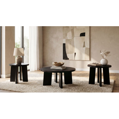 Ensemble de 3 tables basses et d'appoint rondes Strouse, noir
