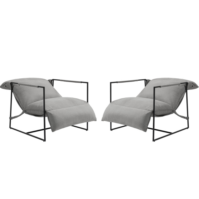 Chaise d'appoint rembourrée en métal et en polyester gris clair, Mélange de polyester gris clair / tissu