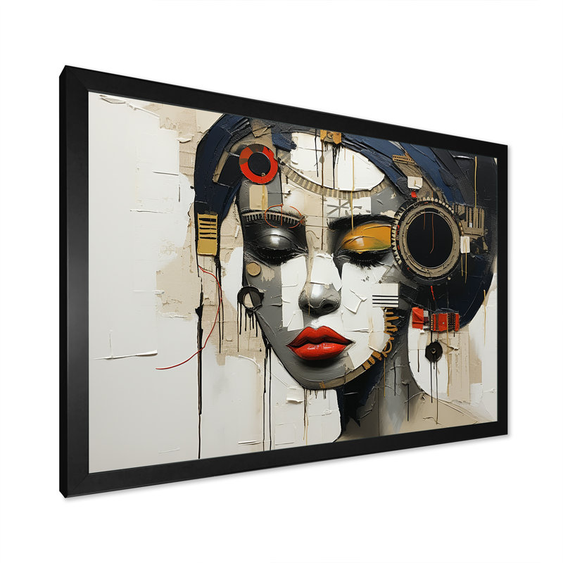 Minimalisme collage, femme africaine I sur toile, Cadre simple noir, H 30 po x l 40 po x P 1,5 po