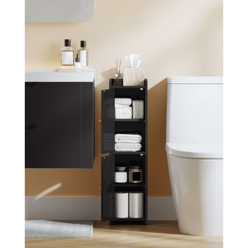Bathroom Storage Cabinet, Slim Bathroom Floor Cabinets with Door and Adjustable Shelf, Freestanding Corner Storage Unit, Narrow Toilet Paper Cabinet for Small Spaces