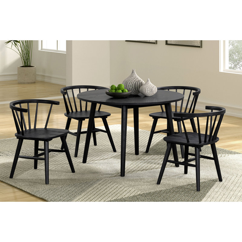 42.4" W Mid-Century Modern Round Dining Table, Black, Black
