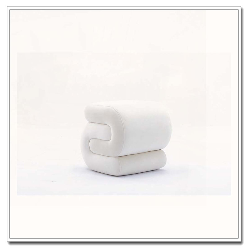Tabouret de maquillage avec repose-pieds Teddy, Velours, Blanc