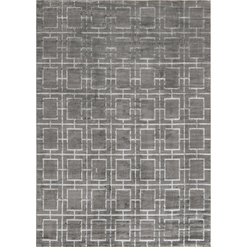 Tapis gris argenté à motif géométrique glam, Rectangle 10 pi x 14 pi 1 po