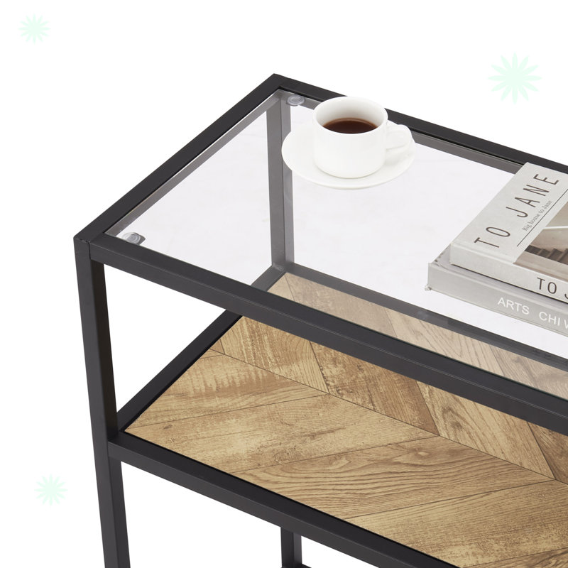 48.03'' Glass Top Console Table, Oak, Black