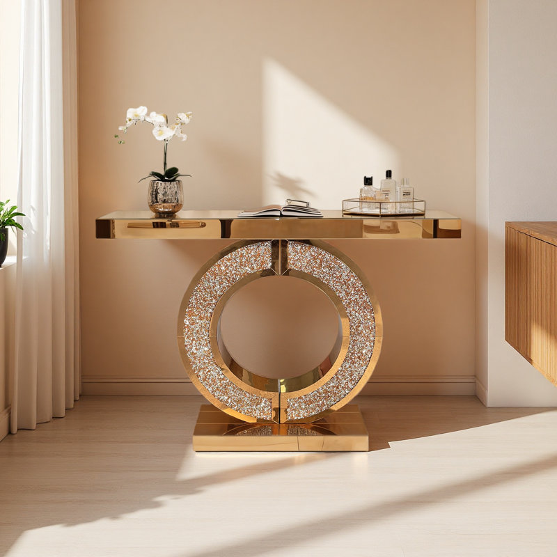 Console en O avec miroir, Doré