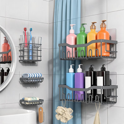 Ensemble de 5 tablettes de rangement adhésives gris foncé en acier inoxydable résistant à la rouille