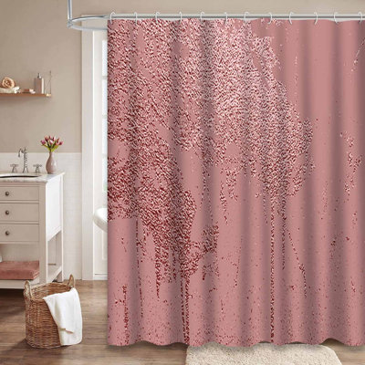 Pink Rose Quartz Abstract Shiny En Gold Shower Curtain with 12 Hooks