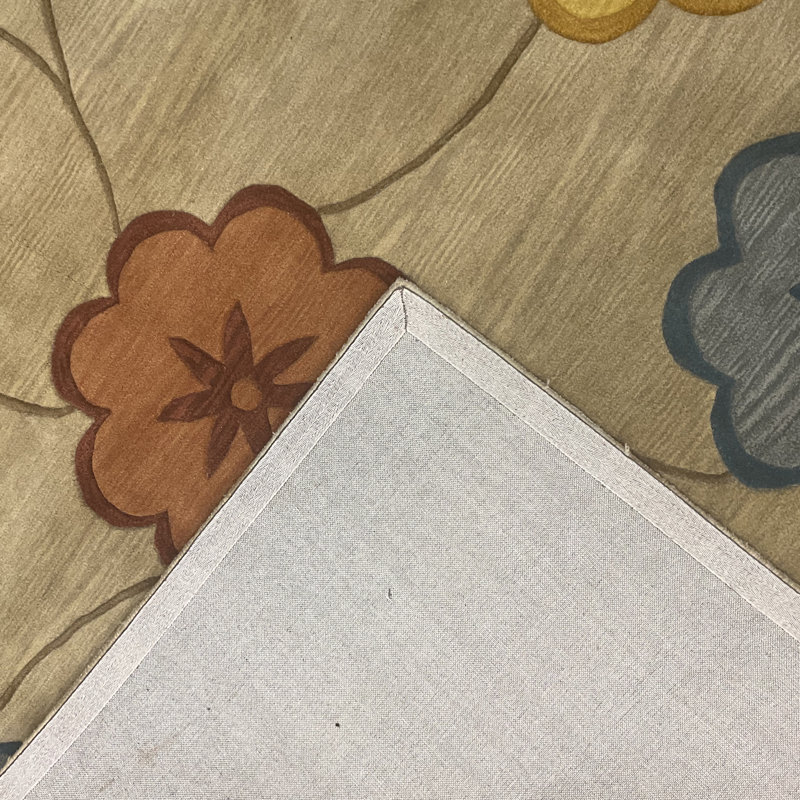 Tapis beige / vert / bleu / jaune touffeté à la main, Rectangle 8 pi x 10 pi