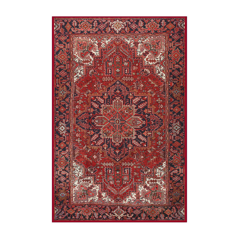 Tapis rouge/bleu marine traditionnel, Rectangle 4 pi x 6 pi