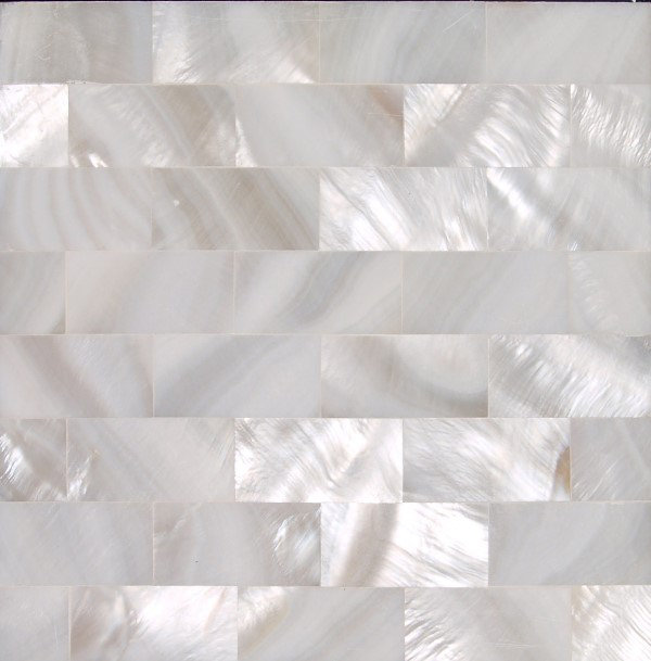 SeaTile 4"x 4" Natural Shell Listello/Border Tile in White Mother of Pearl (Set of 9) Matrix-Z