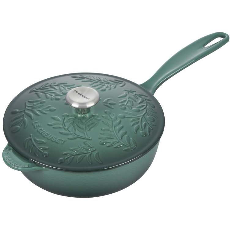 Le Creuset # 26 Green Enameled Cast Iron Grill Fry Pan w Two