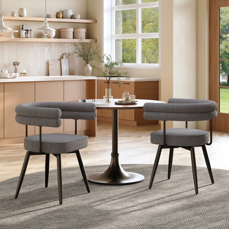 Boucle Upholstered Dining Chair With Swivel Seat (Set Of 2), Gray