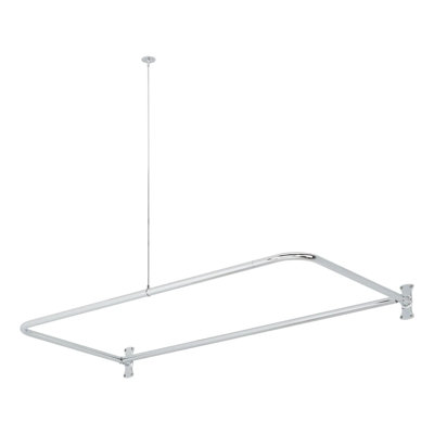 54" Brass D-Shaped Shower Rod Enclosure with Ceiling Support