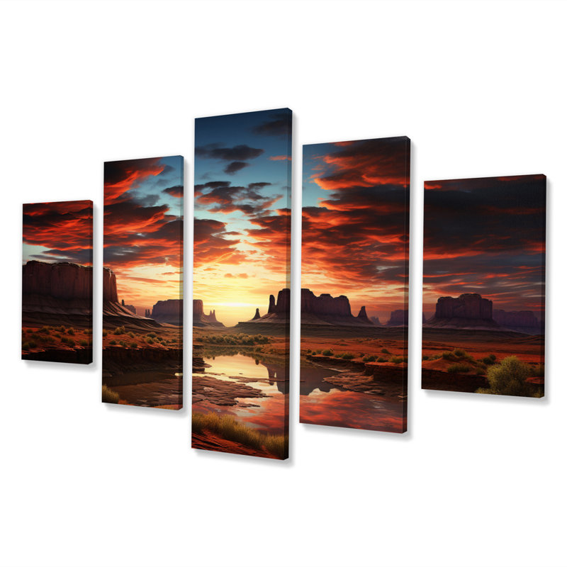 «Native Art Ancestral Landscape II», reproduction d'art sur toile amérindienne - 5 panneaux