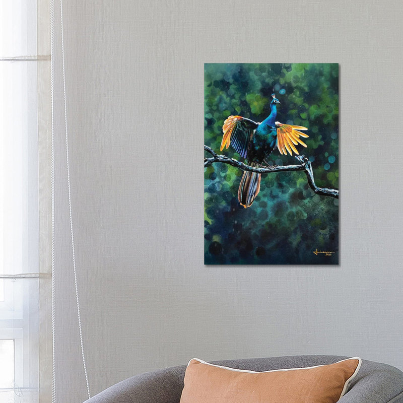 Peacock Take Off by Liam Kumawat - Wrapped Canvas Gallery-Wrapped Canvas Giclée, 66.04 cm H x 45.72 cm W x 3.175 cm D