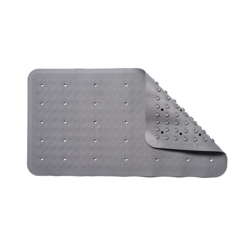Rubber Rectangle Bath Mat with Non Slip Suction Cups, Grey