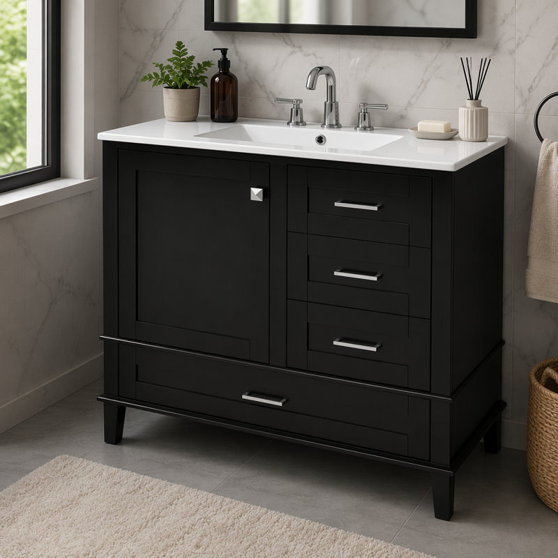 Ensemble de meuble-lavabo moderne 36 po avec ensemble de meuble-lavabo 36 po, 1 armoire de rangement avec 1 porte à fermeture douce et 3 tiroirs à fermeture douce