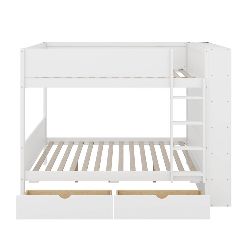 Lit superposé avec tiroirs et armoire, Lit superposé double sur double, Blanc