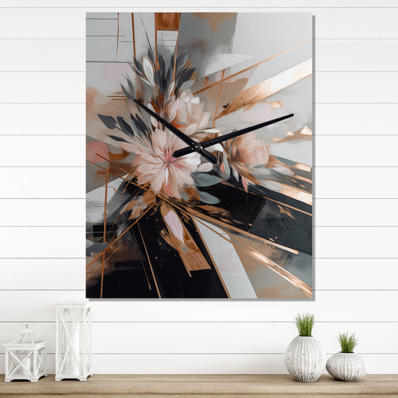 Linear Floral Elegance II - Horloges murales florales, H 28 po x l 12 po x P 1 po