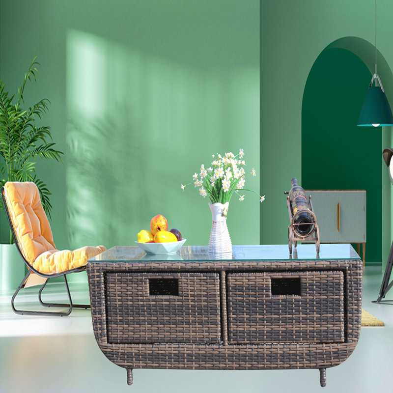 Table basse d'extérieur avec verre trempé