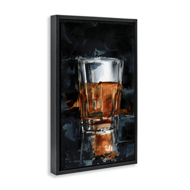  Toile flottante droite avec verre encadré Whiskey par Ethan Harper, H 31 po x l 21 po, Cadre flottant noir de jais