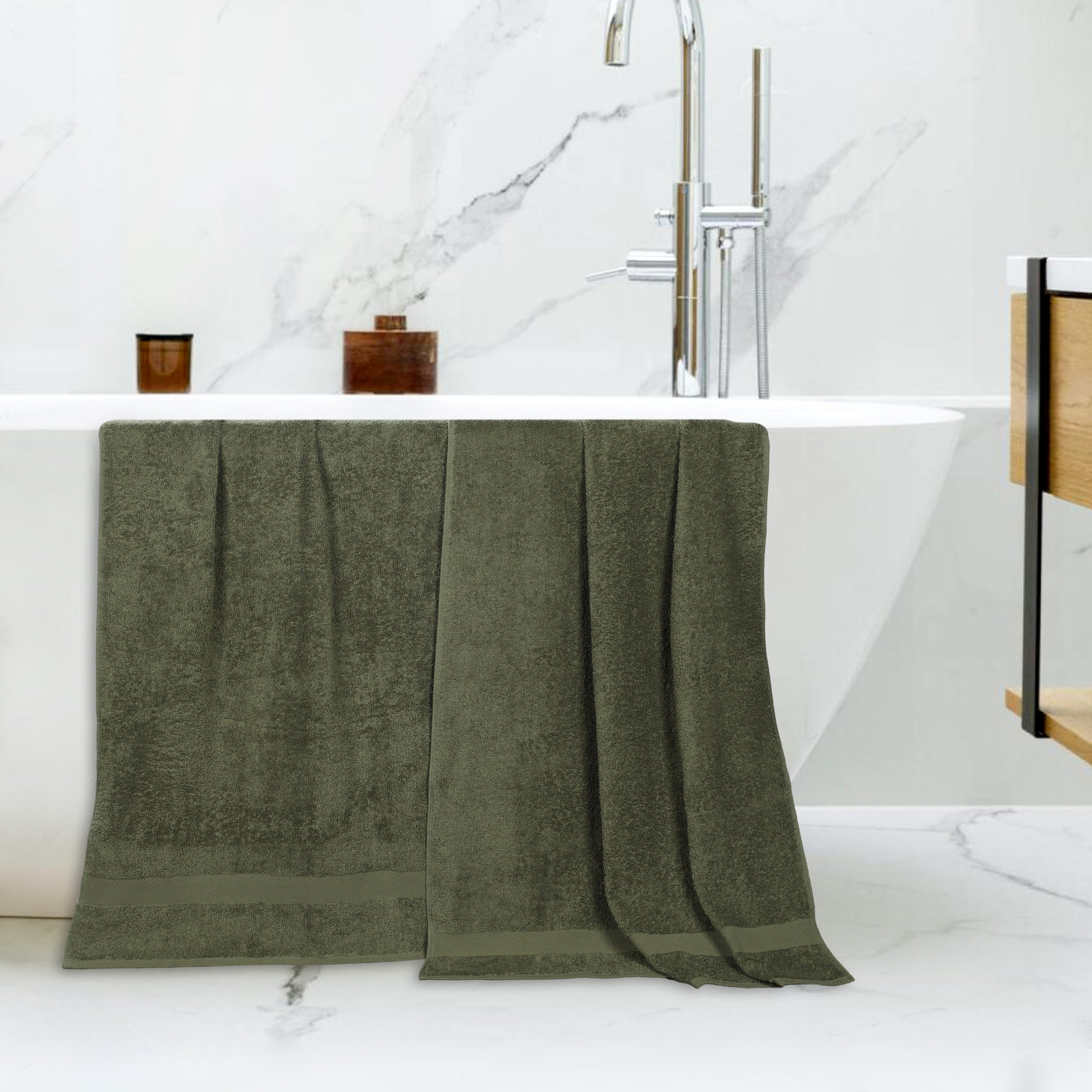Quick-Drying Cotton Washcloth, Forest Green, 2 Pieces Towel Set