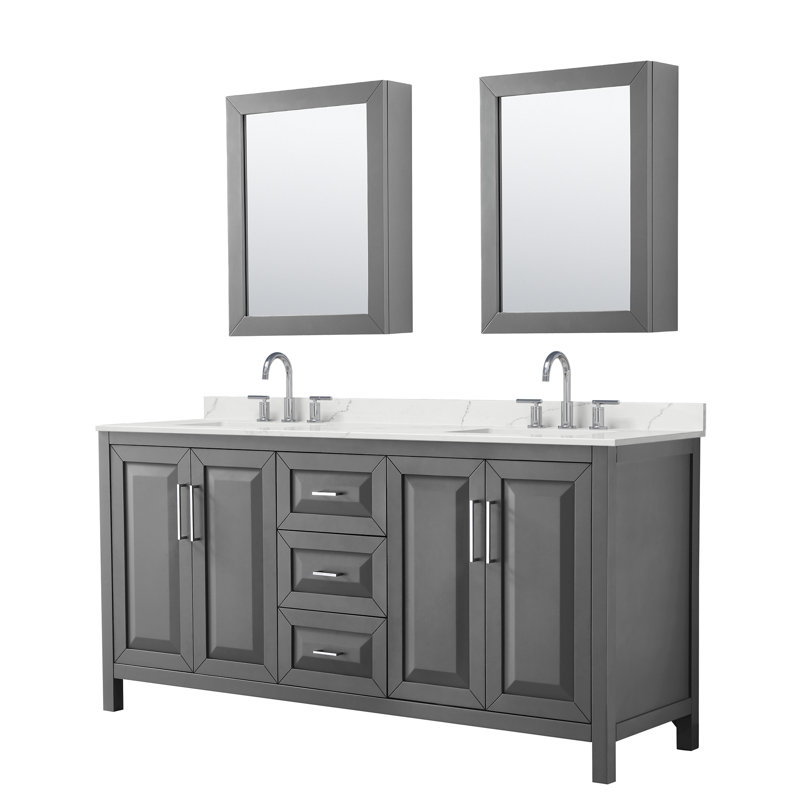Daria 72 in. with Mirror Vanity, Giotto Quartz, Gray, Polished Chrome