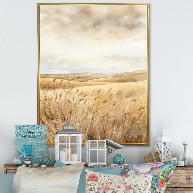 Prairie beauté dévoilée sur toile, Cadre flottant doré, H 32 po x l 24 po x P 1 po