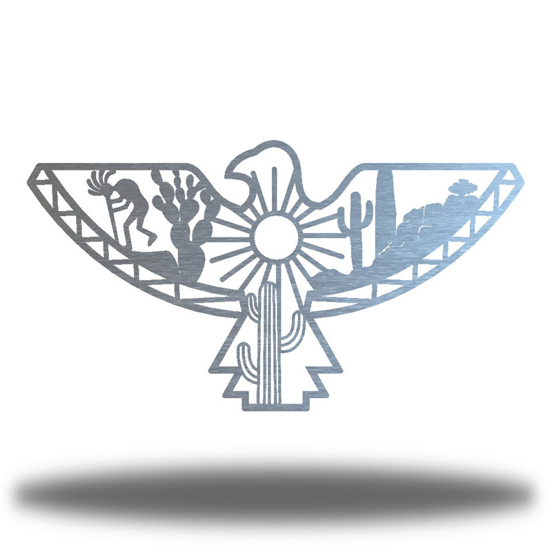 Décoration murale aztèque aigle, H 13 po x l 24 po x P 0,06 po, Argent