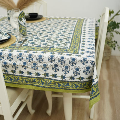 Nappe de qualité supérieure imprimée à la main avec motifs complexes pour salle à manger, Mahubala (4 places)