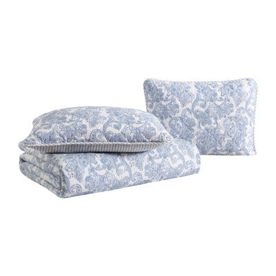 Stone Cottage Field Of Paisley Cotton Reversible Blue Quilt Set, King