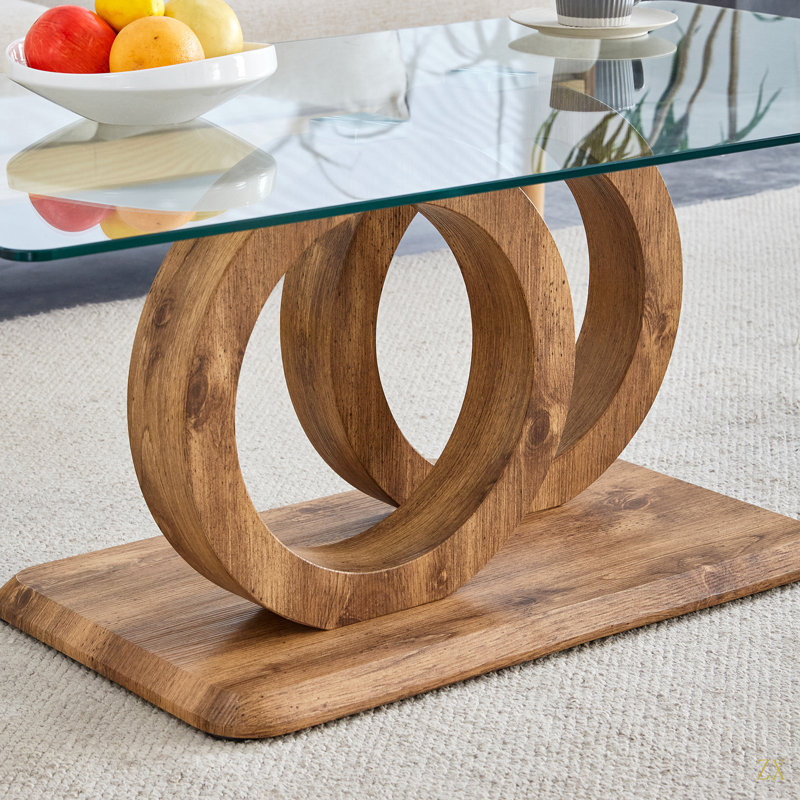 Table basse de style moderne avec plateau en panneau de fibres à densité moyenne et base en bois naturel