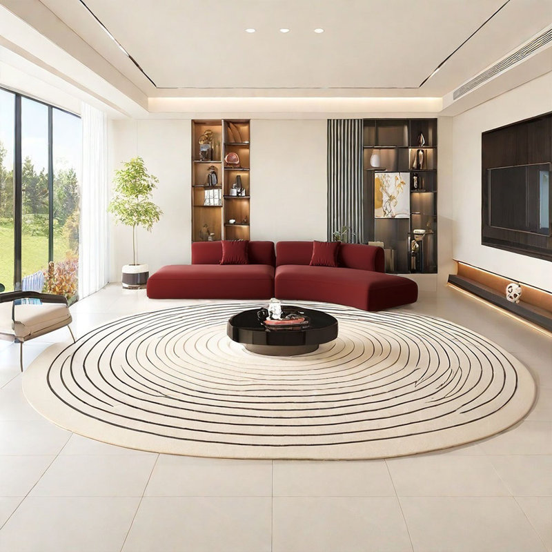 Wine red semi-circular curved sofa, 27.56" H x 118.11" W x 25.59" D, 4