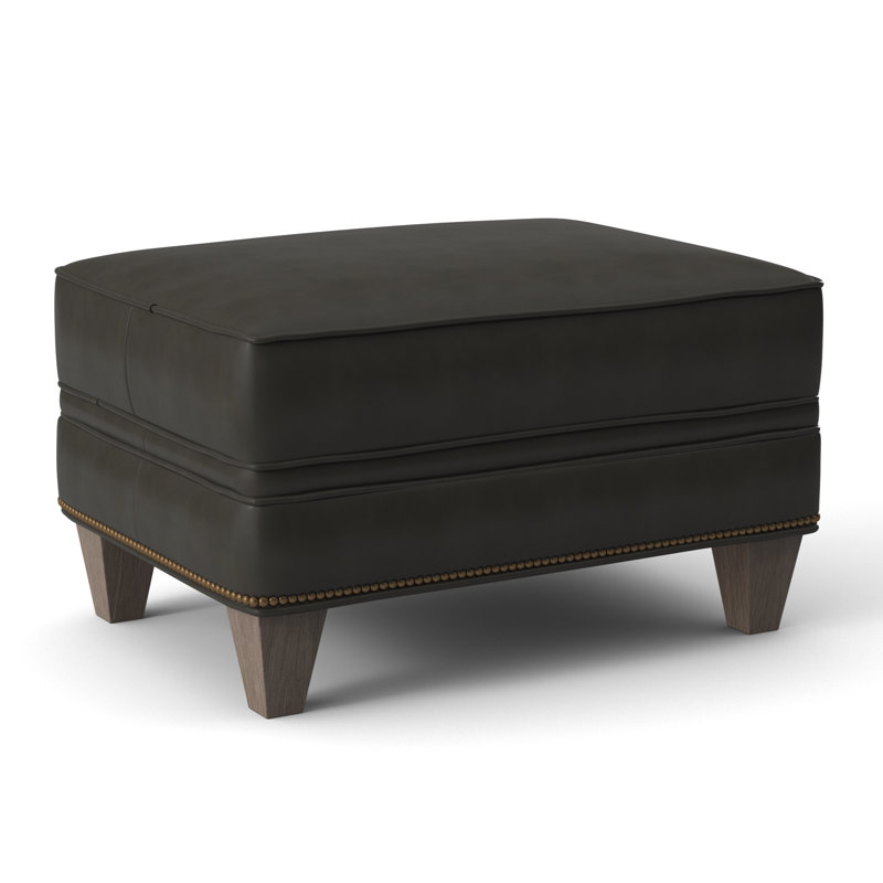 Taraval Ottoman, Aline Light Gray Stonewash Genuine Leather, Stone, Natural