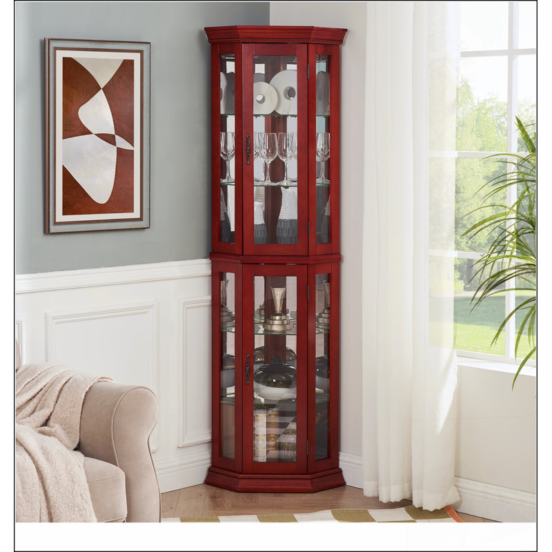 Vitrine à DEL avec fini antique, portes en verre et tablettes réglables pour objets de collection, Chêne / transparent