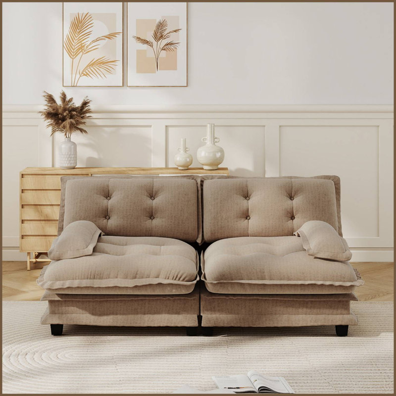 Canapé rembourré moelleux en chenille Cloud, H 35,4 po x l 77 po x P 33,8 po, Chameau