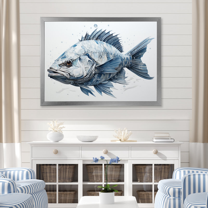 " Fish In The Deep Blue I ", Silver Single Picture Framed, 16" H x 32" W x 1" D